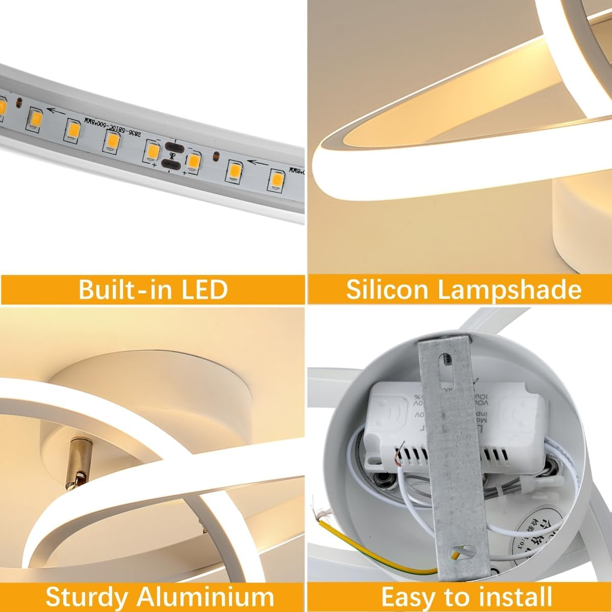 Plafoniera LED Soffitto, 30W 3300LM Lampada Da Soffitto Moderna, Luce Bianca Calda 3000K, Design Fiore Acrilico Lampadario LED Soffitto Bianco per Camera Da Letto Soggiorno Cucina