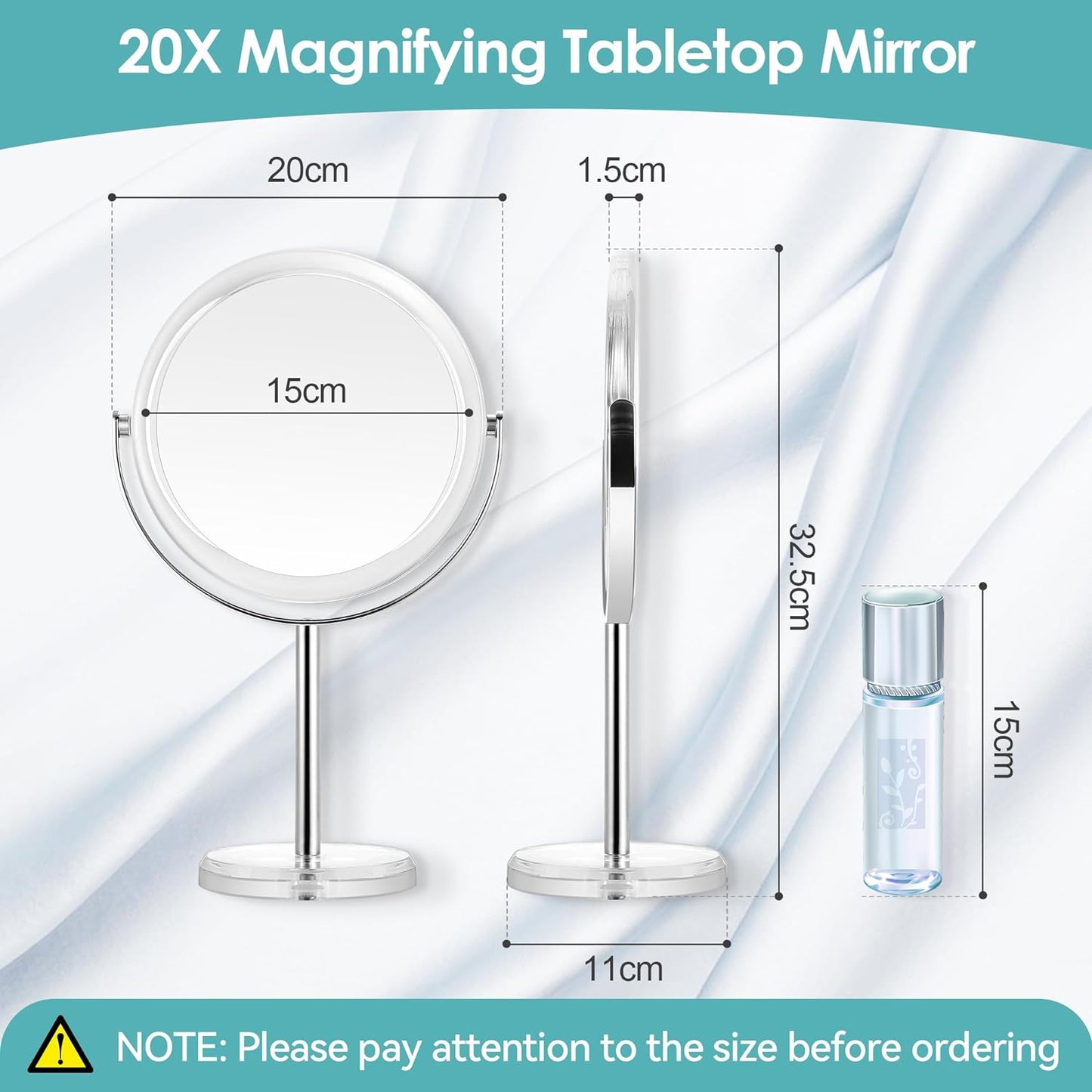 Specchio D'Ingrandimento 20X, Specchio per Il Trucco Girevole a 360°, Specchio Da Tavolo Vanity a Doppia Faccia 1X/20X, per Toletta, Scrivania, Bagno, Camera Da Letto, Trasparente