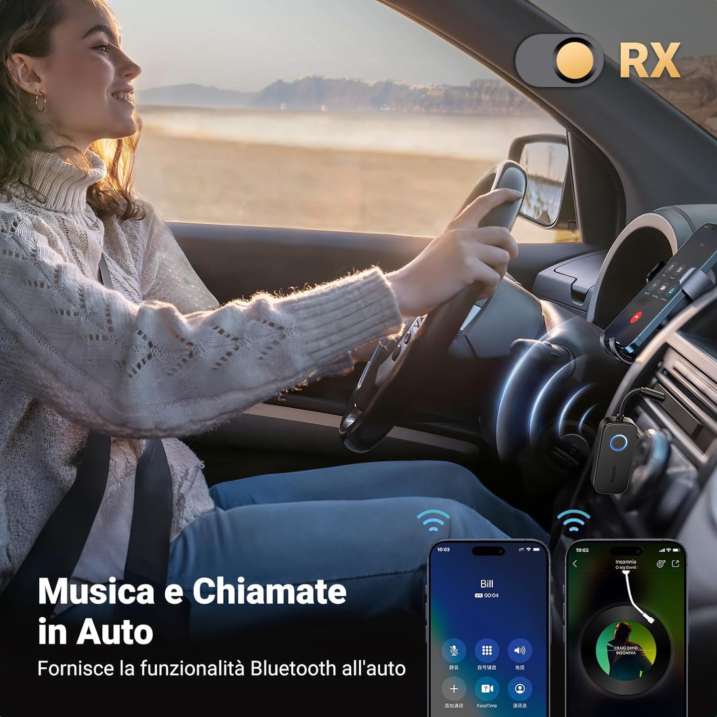Adattatore Bluetooth 5.2 Trasmettitore E Ricevitore 2 in 1 Audio Bluetooth Con Microfono Integrato Trasmettitore Ricevitore Jack Bluetooth per Auto Altoparlanti TV Cuffie