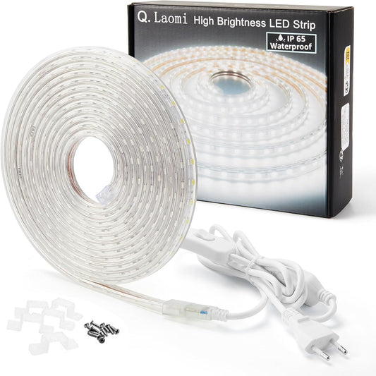 Striscia LED Con Interruttore, Striscia LED 220V Senza Trasformatore, Impermeabile IP65 LED Striscia Adesiva Strip LED, 5M, Bianco