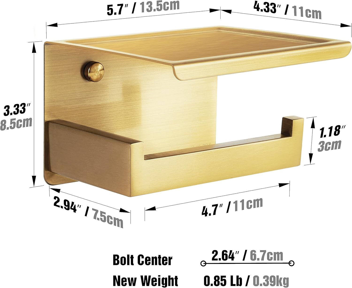 Porta Rotolo Carta Igienica Da Parete Con Porta Cellulare Senza Foratura Portarotolo Carta Igienica Adesivo Acciaio Inox Portacartaigienica per Gabinetto Bagno - Ottone Spazzolato