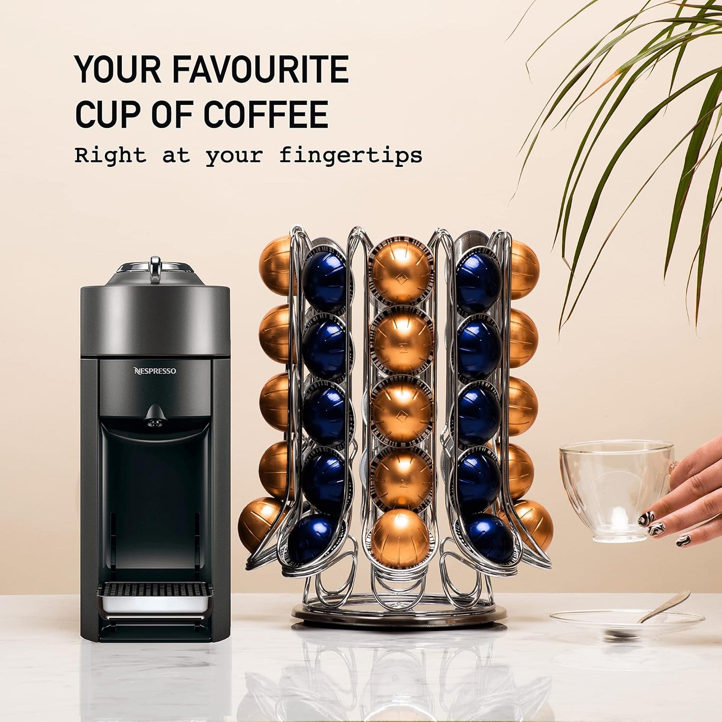 Portacapsule per 70 Cialde Nespresso Vertuo Vertuoline, 40 Esposte All'Esterno Con 30 Caroselli Interni, Organizer per Capsule Girevole a 360°, Cromato