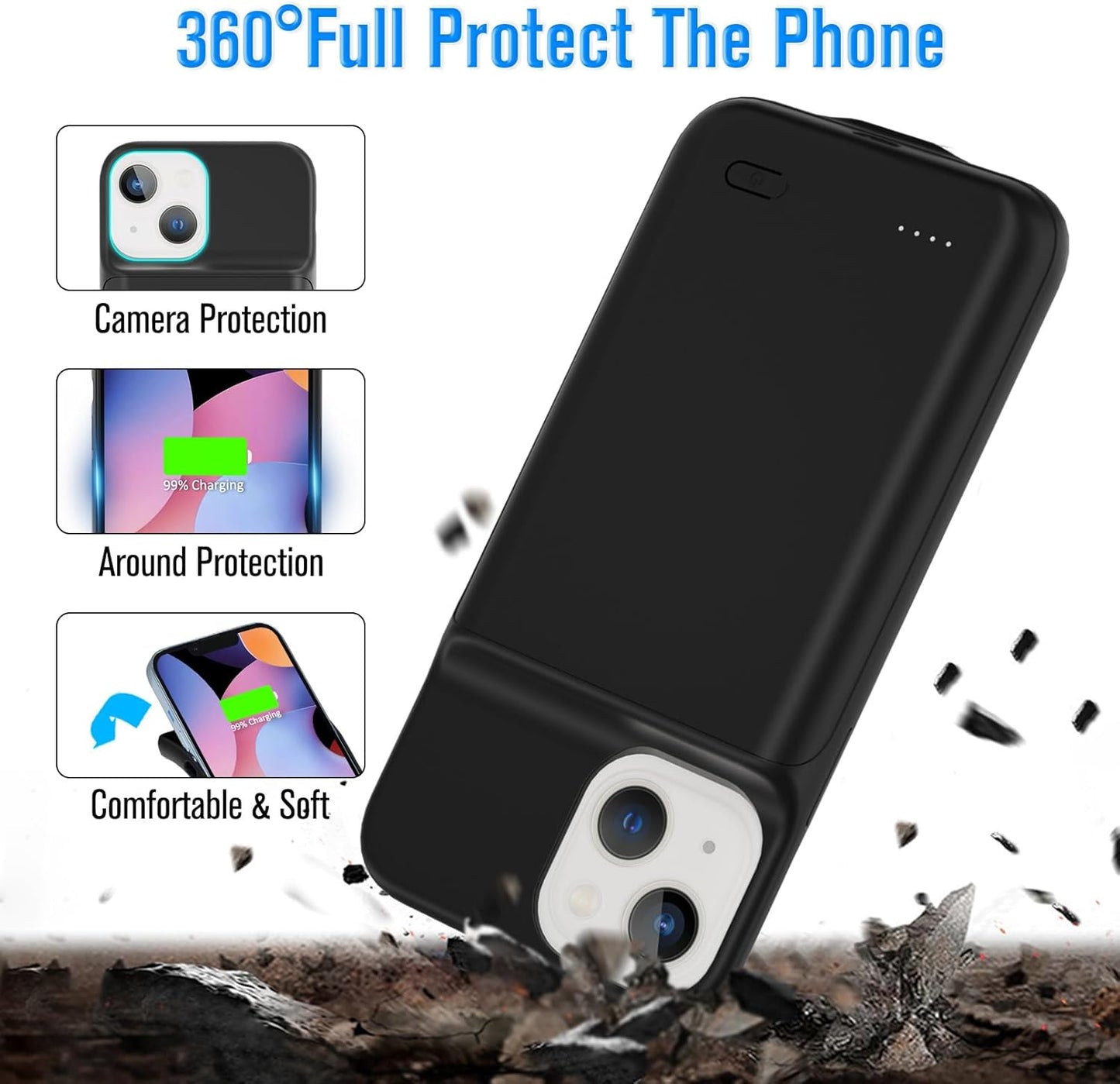 Custodia/Cover per Batteria per Iphone 13 Mini, [6000Mah] Custodia Di Ricarica Iphone, Custodia Protettiva Di Ricarica Portatile, Batteria Estesa Ricaricabile per Iphone 13 Mini (5,4 Pollici)