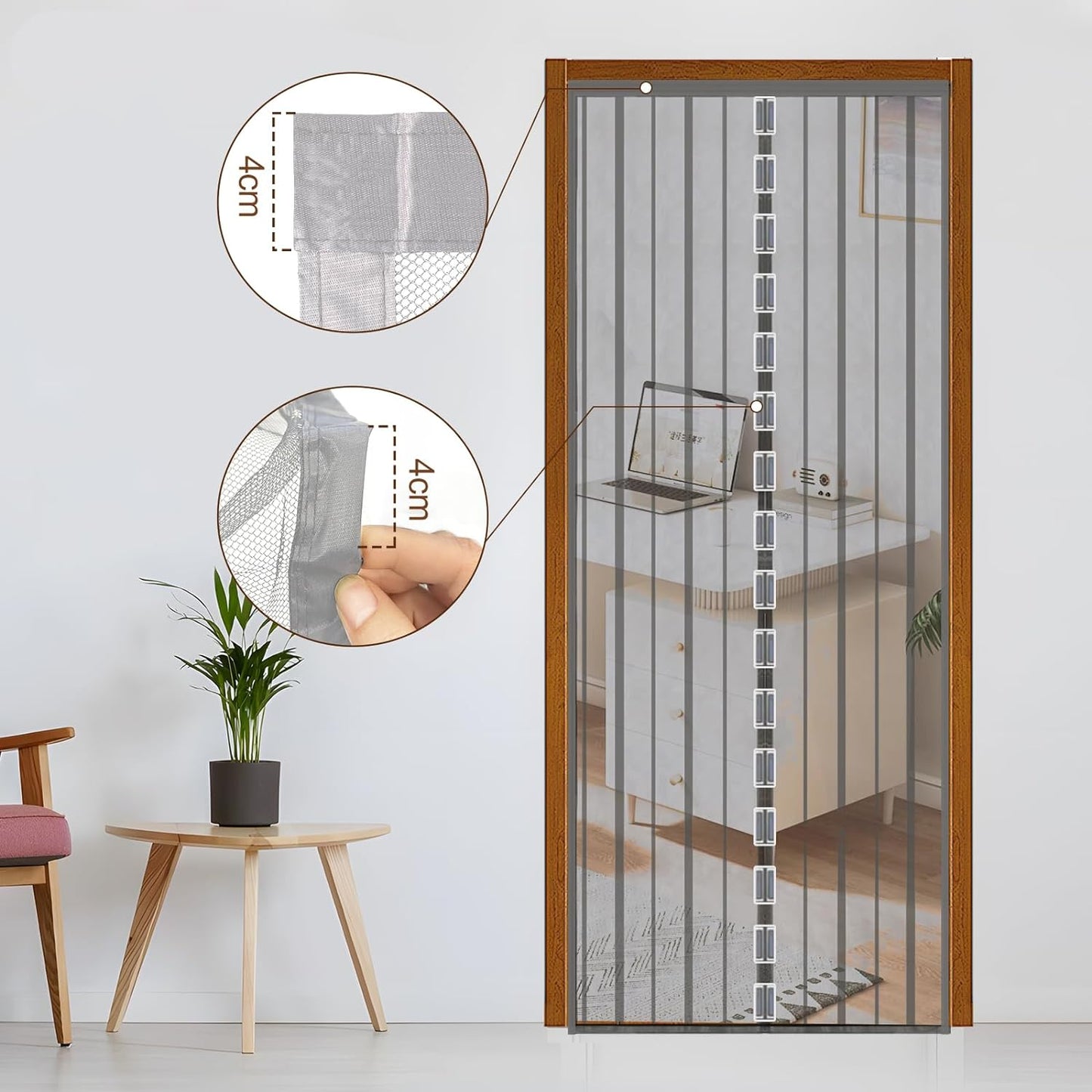 80X200Cm Zanzariera Magnetica per Porta, anti Insetti, per Legno, Ferro, Porte in Alluminio, Facile Da Installare, Non È Necessario Praticare Fori, Apertura E Chiusura Silenziosa, Grigio