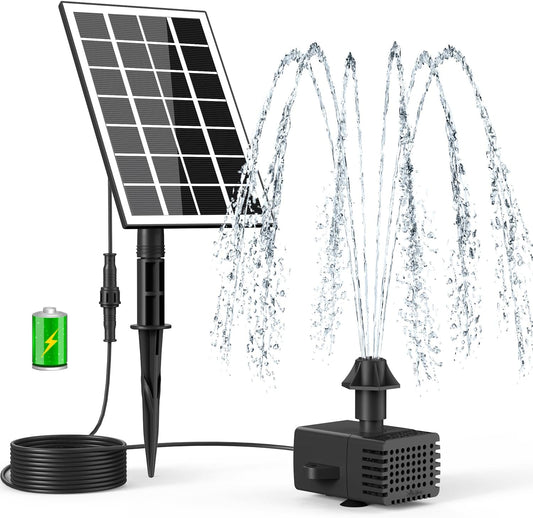 Fontana Solare Pompa 3.5W Fontana Da Giardino Solare Built-In 2000Mah Batteria,2024 Upgraded 16.4Ft Piedi Kit Pompa per Fontana Solare,8 Effetti Ugelli per Stagno O Decorazione Del Giardino