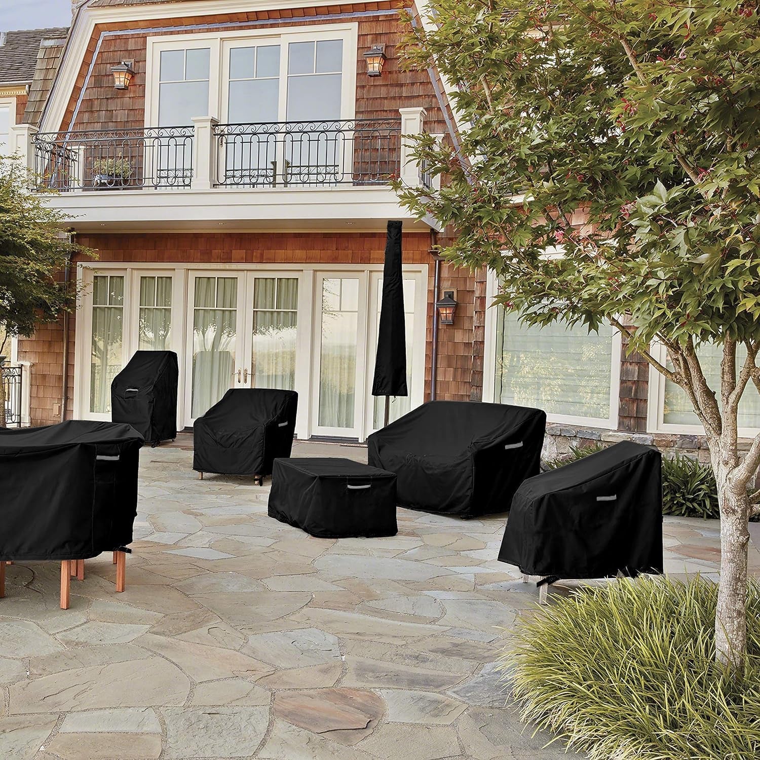 Copertura per Ombrellone a Braccio Decentrato Impermeabile, Tessuto Oxford 420D, Antivento, Anti-Uv Copertura Ombrellone Da Giardino Con Cerniera (265X40/70/50Cm) - Nero