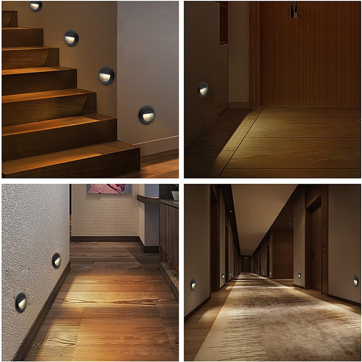 4Er Applique LED Da Incasso per Scale, 3W 3000K Tonde Applique Da Parete, 65Mm Luci Scale Con Scatola Da Incasso Illuminazione Da Parete, IP65 in Alu, per Interno Esterno Scale Giardino, Nero