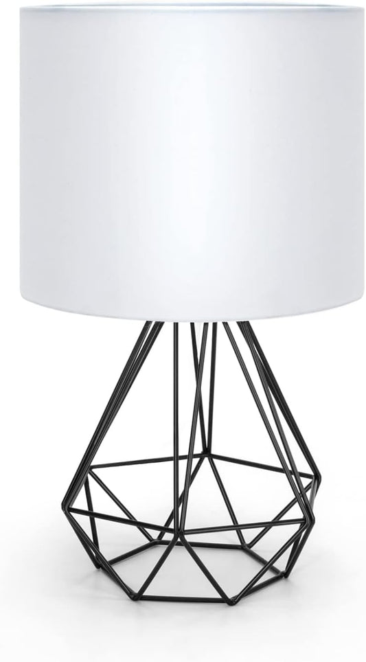 - Lampada Da Tavolo in Stile Industriale Retrò, Portalampada Con Attacco Piccolo E14, Lampada Comodino Con Base in Metallo E Paralume Bianco, Perfetto per Decorare Qualsiasi Stanza