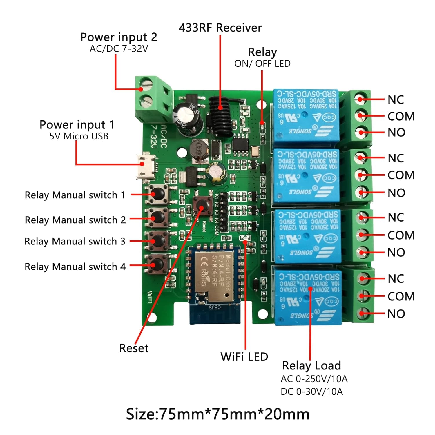 Modulo Relè Wifi Interruttore Intelligente a 4 Canali Interruttore Momentaneo/Autobloccante/Interblocco Interruttore Porta Garage Fai Da Te per Tuya/Vita Intelligente APP