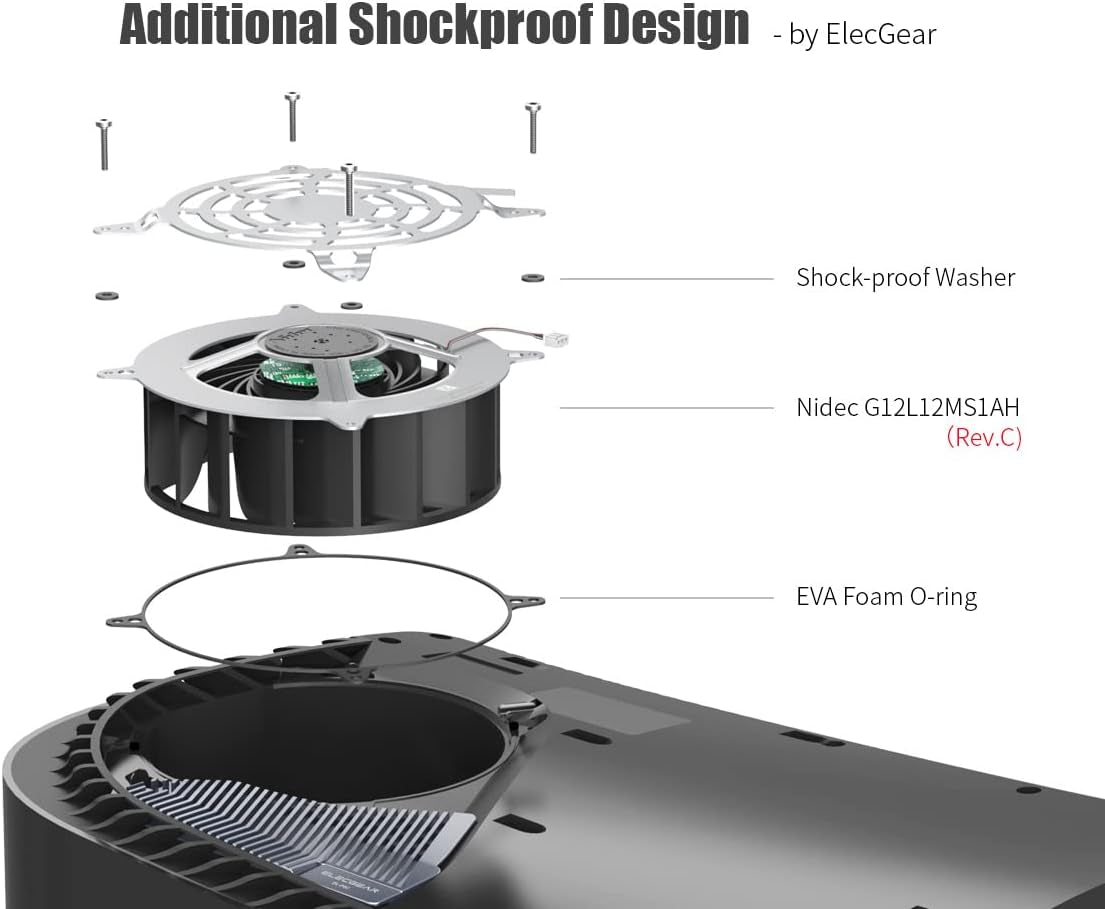 PS5 Ventola Di Raffreddamento Interna (G12L12MS1AH Rev. C), O-Ring Di Tenuta Antiurto Aggiuntivo E Kit Di Strumenti Di Riparazione, Sostitutiva Ventola CPU E Custodia per Playstation 5