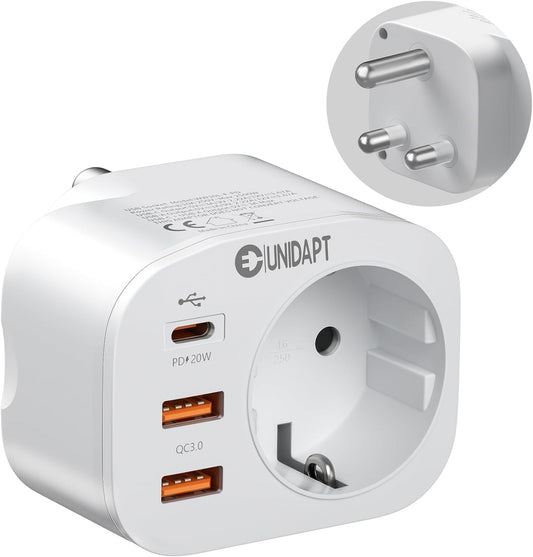 Adattatore Da Viaggio Dalla Germania Al Sud Africa, Adattatore Da Viaggio Tipo M Con 3 USB E 1 USB C Da 20 W PD, Adattatore per Presa Sudafrica, Namibia, Lesotho, Mozambico