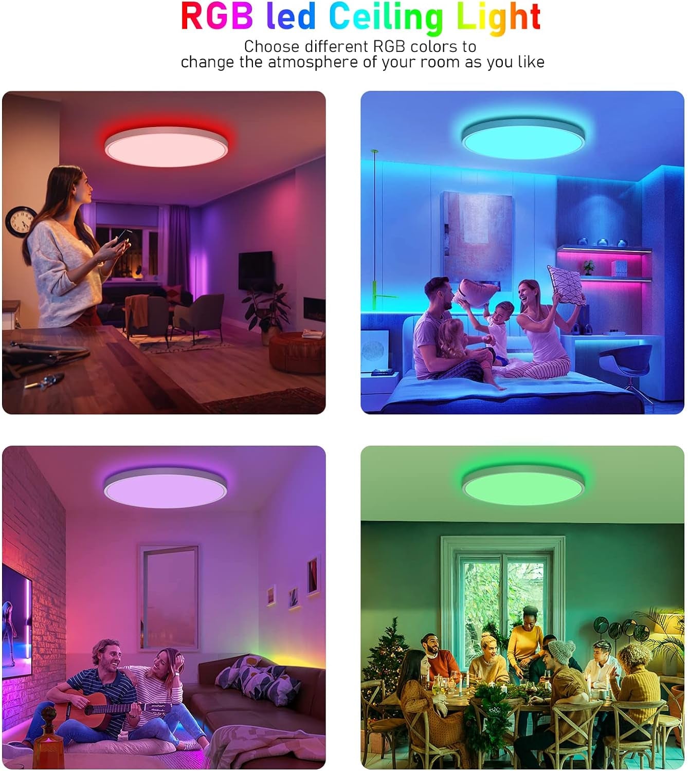 24W Plafoniera LED RGB Dimmerabile Con Telecomando, Plafoniera Pannello LED Wifi Ultrasottile 2,5Cm Lampada per Cucina Soggiorno Camera Da Letto