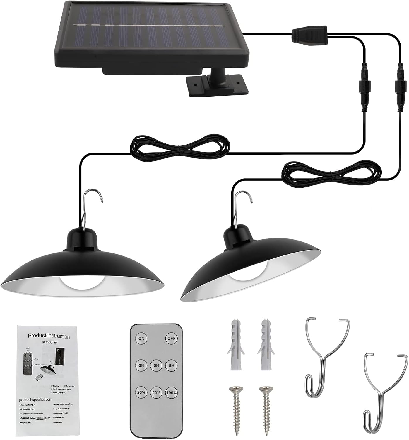 Lampadario Solare Esterno, Lampada a Sospensione Solare Con Telecomando Manuale Impermeabile IP44 Con Prolunga Da 3M per Giardino Casetta Garage 3 Modalità