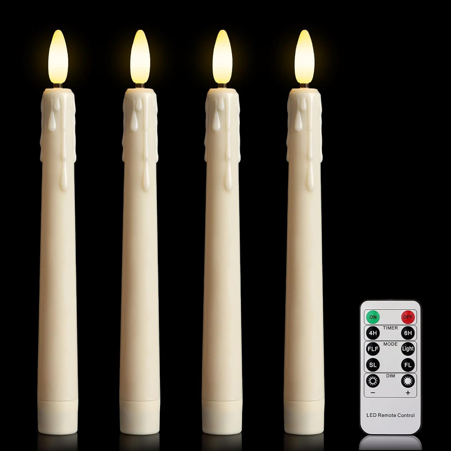 4 Candele a LED Con Telecomando E Timer, a Batteria, Dimmerabili, Luce Bianca Calda, Senza Fiamma, Candele per Finestre Con Effetto Cera Antigoccia, 3D, Decorazione Natalizia