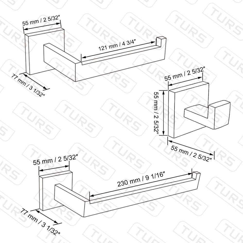 3-Piece Set Di Accessori Da Bagno SUS 304 in Acciaio Inox Inossidabile Carta Igienica Portasciugamani Porta Asciugamani Bar/Porta Accappatoio Gancio a Parete, Finitura Lucida, K7010P