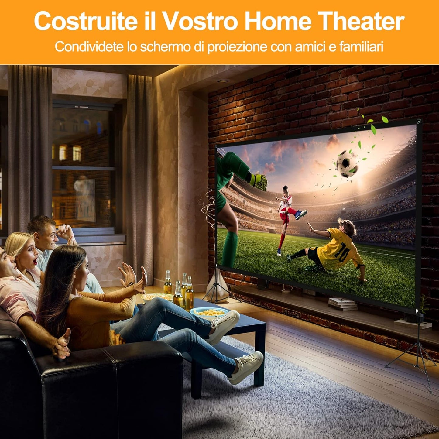 100"Schermo Proiettore, 4K HD 16:9 Schermo Proiettore Con Supporto Portatile, Grandangolo Di 160 Gradi, Perfetta per Teatro Domestico Cinematografico