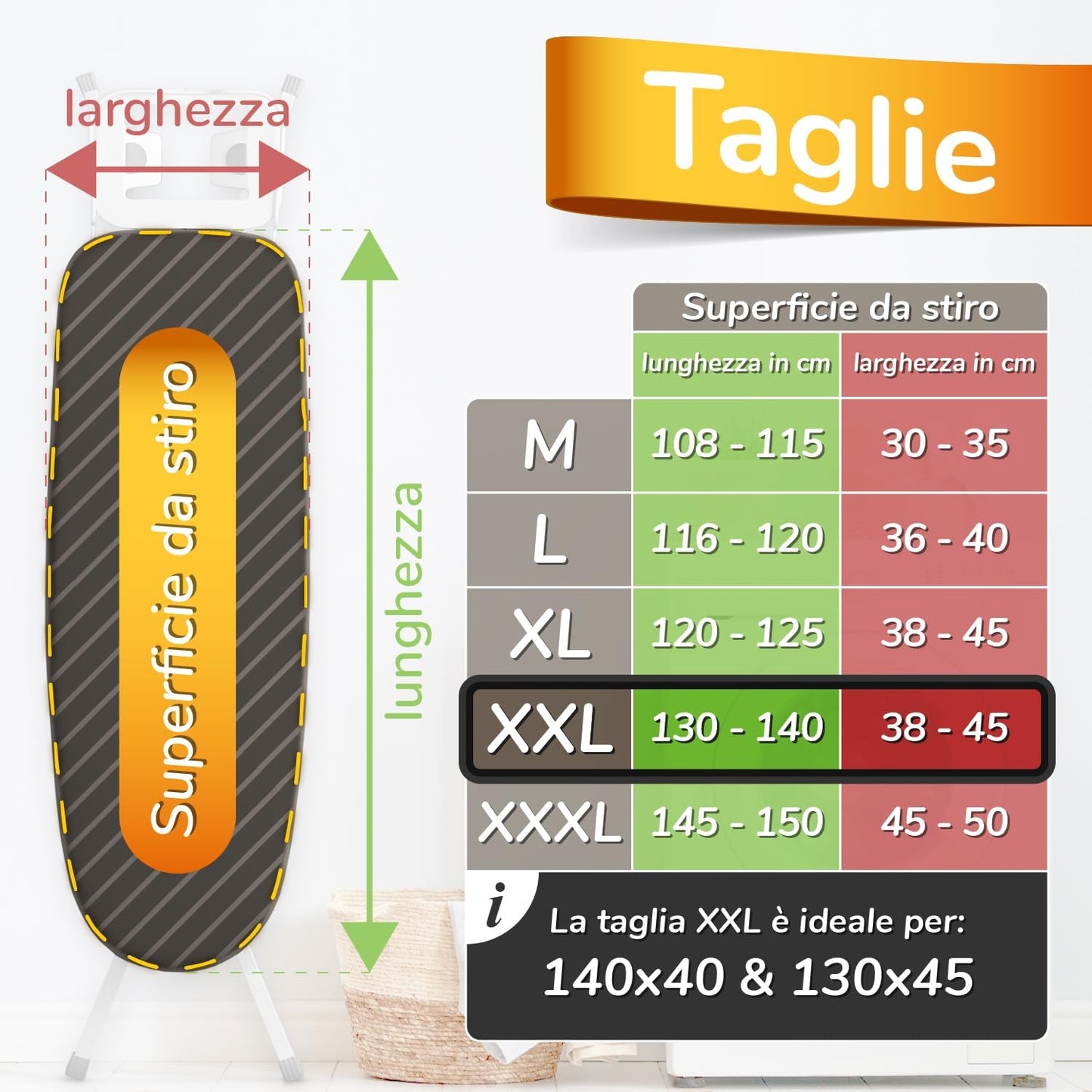 Pratico E Morbido Copriasse Da Stiro 140 X 45 Cm - Copri Asse Da Stiro Telo Universale per Ferri a Vapore, Con 3 Elastici in Dotazione