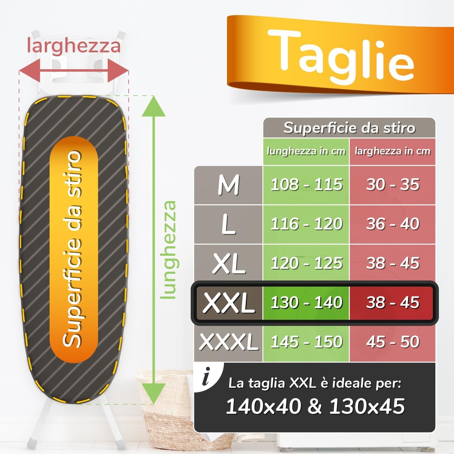 Pratico E Morbido Copriasse Da Stiro 140 X 45 Cm - Copri Asse Da Stiro Telo Universale per Ferri a Vapore, Con 3 Elastici in Dotazione