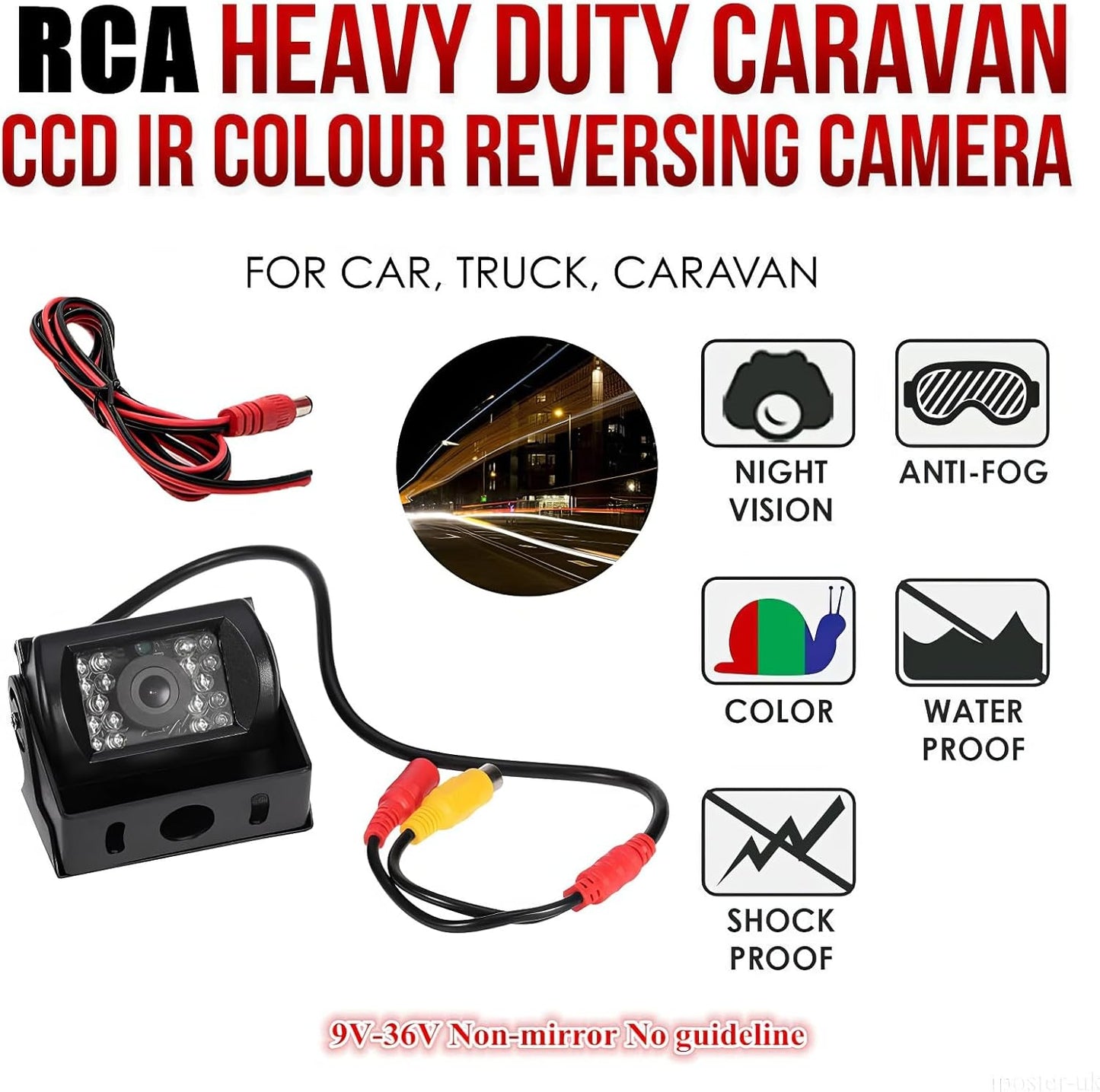 Telecamera Di Retromarcia per Auto, Telecamera Di Backup HD 9V-36V, Telecamera CCD Con Vista Frontale Impermeabile per Camion Rimorchio Autobus, Con 18 LED a Infrarossi per Visione Notturna