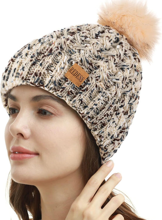 Cappello Invernale Da Donna Con Pompon Con Pompon Cappelli Caldi Foderati in Pile, Berretto Incrociato in Maglia Di Neve Spessa E Morbida per Le Signore