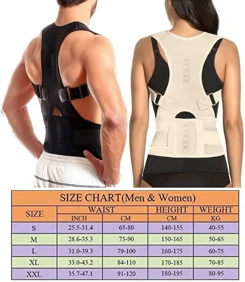 Correttore Posturale Spalle Schiena – MAGNETI (800 Gauss) - Busto Schiena Donna Uomo - Fascia Schiena Correggi Postura Regolabile Raddrizza Spalle - Tutore Reggispalle (Beige, M)