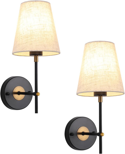 Set Da 2 Applique Da Parete Interno Vintage, Applique Specchio Bagno, Nero E Oro Lampada Da Parete Interni Applique Camera Da Letto Bagno Comodino, Lampadine E27 (Non Inclusa)