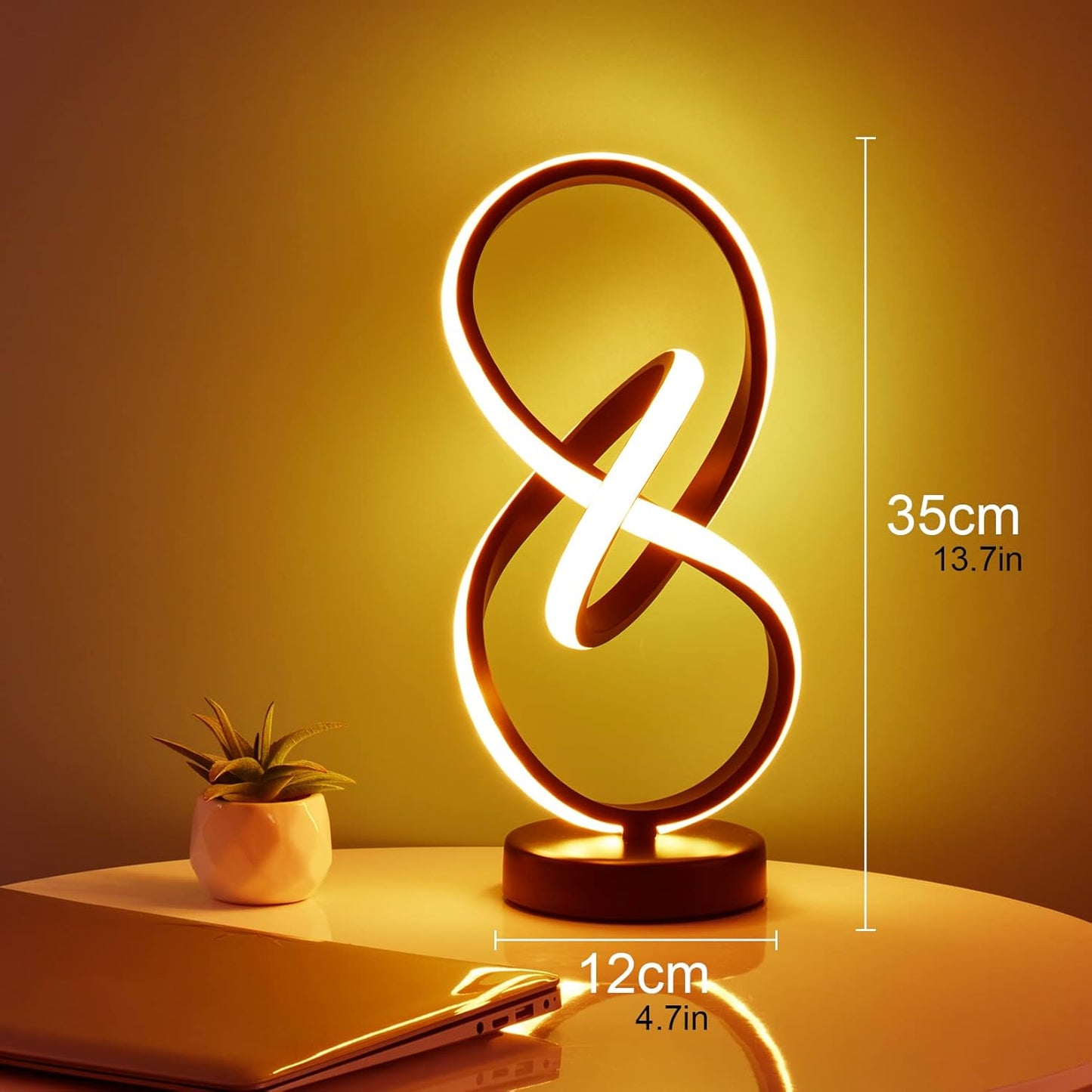 Lampada Da Comodino Camera Da Letto, Lampada Da Tavolo a LED Touch Dimmerabile 12W,Design Moderno a Spirale,800Lm 3000K Luce Bianca Calda, Illuminazione Decorativa per Soggiorno Ufficio Regalo