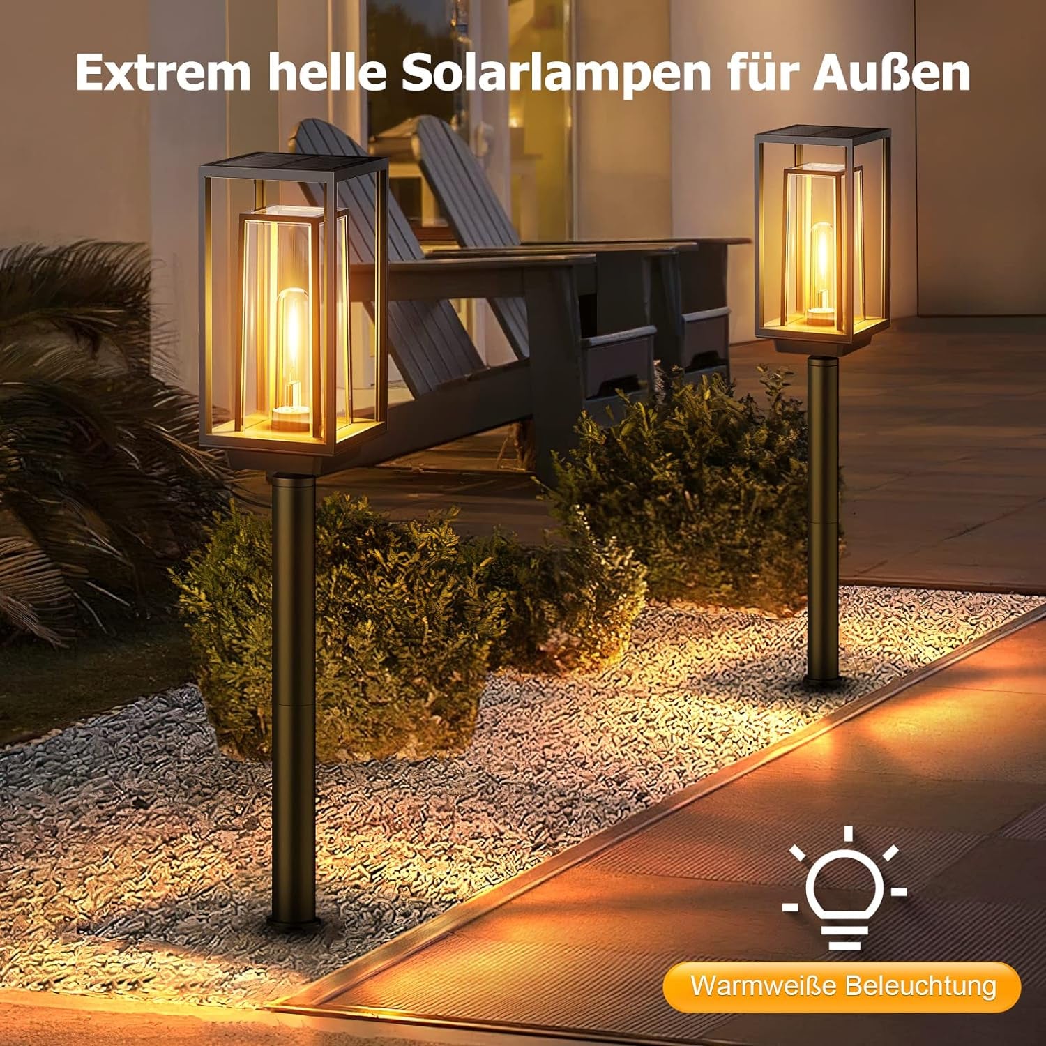 Lampade Solari per Esterni Da Giardino, Confezione Da 2 Lampade Solari Moderne Da Giardino Con Tempo Di Lavoro Più Lungo, Estremamente Luminose, IP65, Impermeabile, Decorazione Solare Da