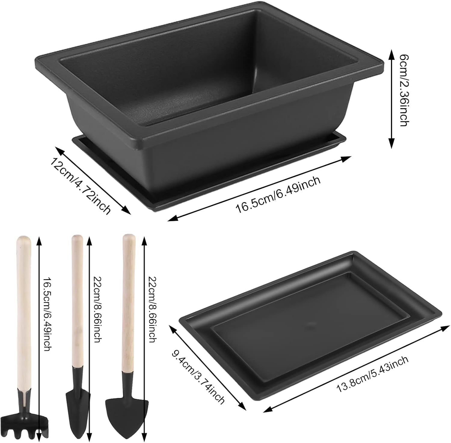 Set Di 6 Vasi in Plastica per Bonsai Con Vassoi: Vasi Rettangolari in Plastica per Bonsai Con Set Di Attrezzi Da Giardino, Vaso Da Fiori in Plastica per Bonsai per Soggiorno,Ufficio,Balcone,Giardino