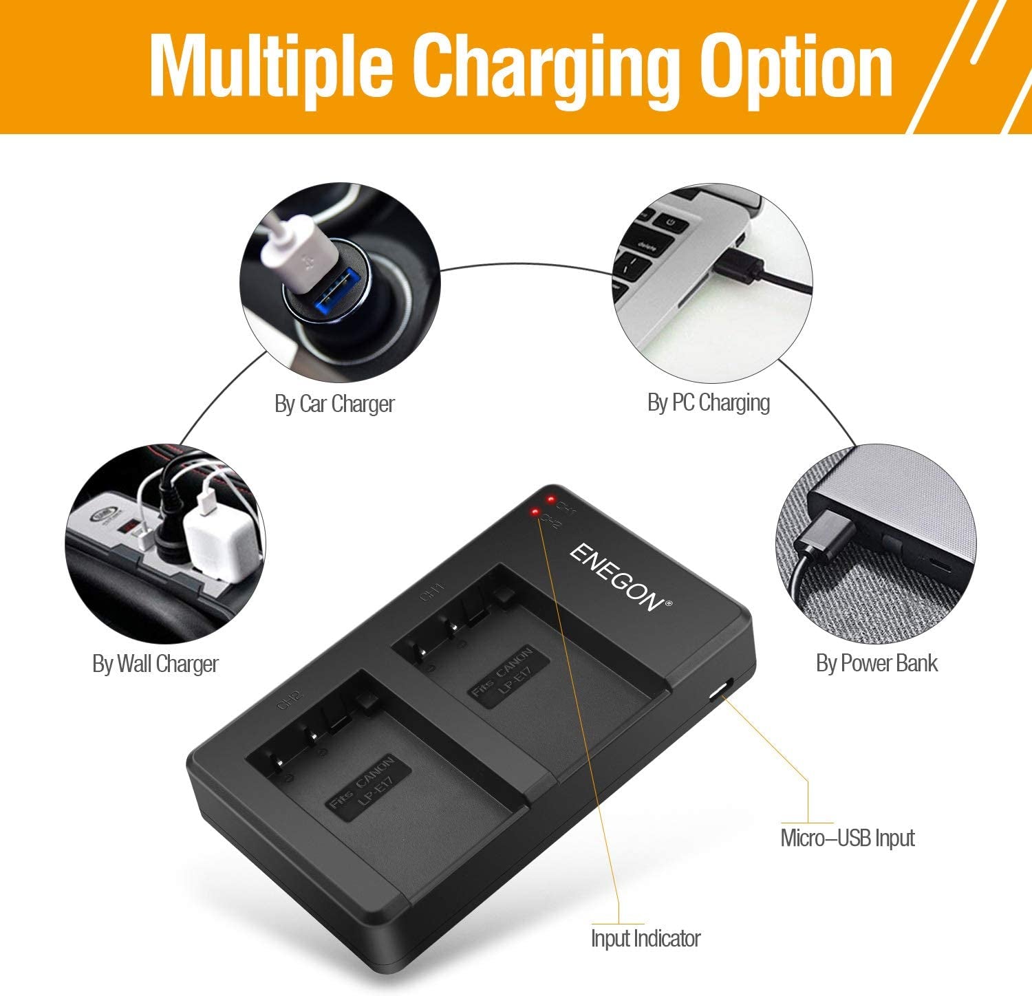 Batteria Fotocamera LP-E17 Da 2 Pezzi 1040Mah Con Doppio Caricatore Micro USB per Canon Rebel SL2, T6I, T6S, T7I, EOS M3, M5, M6, EOS 200D, 250D, 77D, 750D, 760D, 800D, 8000D, Kiss X8I