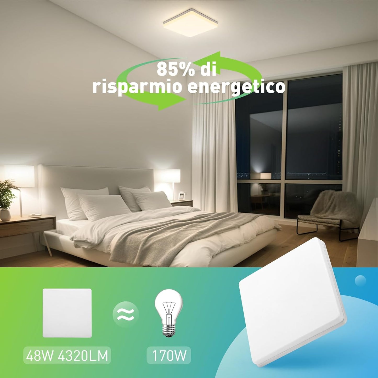 LED Plafoniera 48W Ultra Magro UFO Pannello LED Quadrata Bianco Naturale 4000K 4320LM Lampada Da Soffitto per Soggiorno Camera Da Letto Bagno Cucina Corridoio E Balcone 30 * 30 * 4Cm