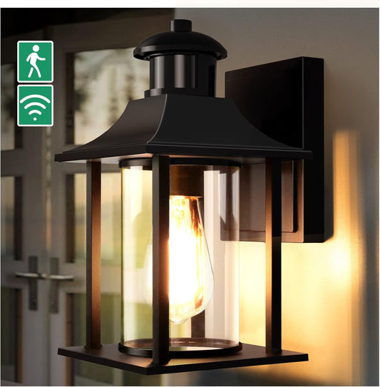 Lampada da esterno Lamomo con rilevatore di movimento, lampada con 3 modalità di illuminazione con rilevatore di movimento esterno, applique da esterno a LED in alluminio impermeabile IP23 per la casa