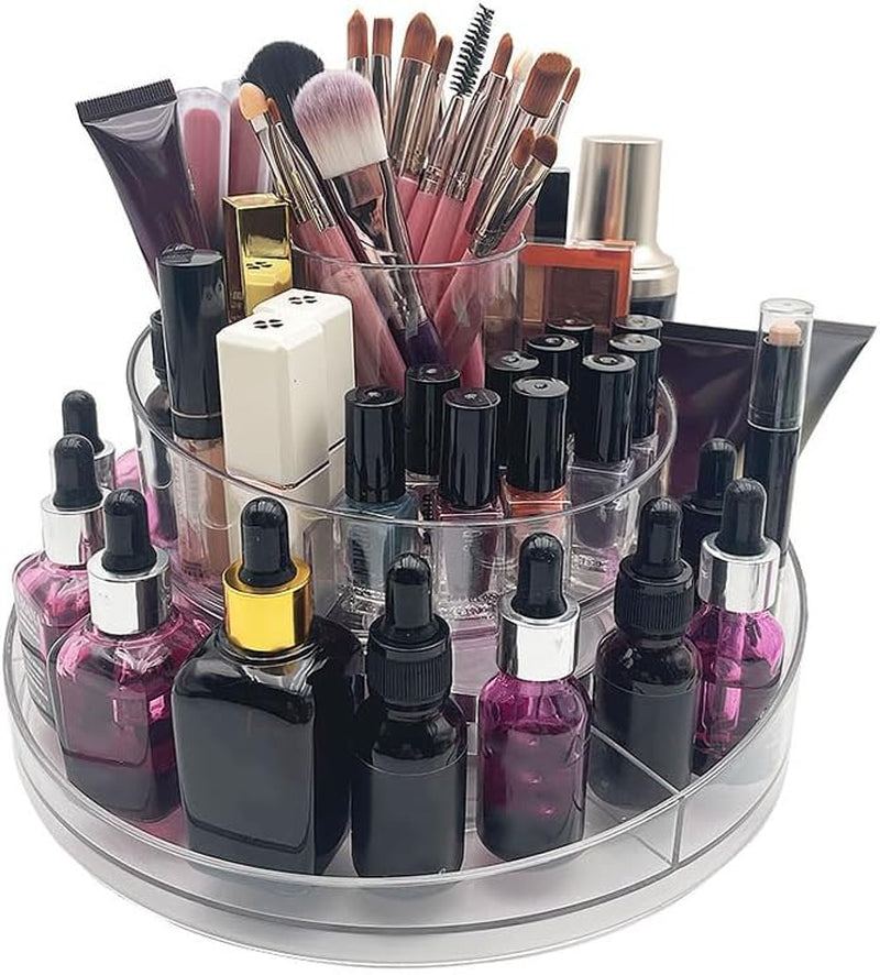 LINFIDITE Organizer per Trucco Girevole a 360° Portaoggetti per Cosmetici Girevole a 2 Livelli Lazy Susan Giradischi Porta pennelli per Trucco Vassoio portaoggetti per Ombretti per Comò da Bagno Vanity