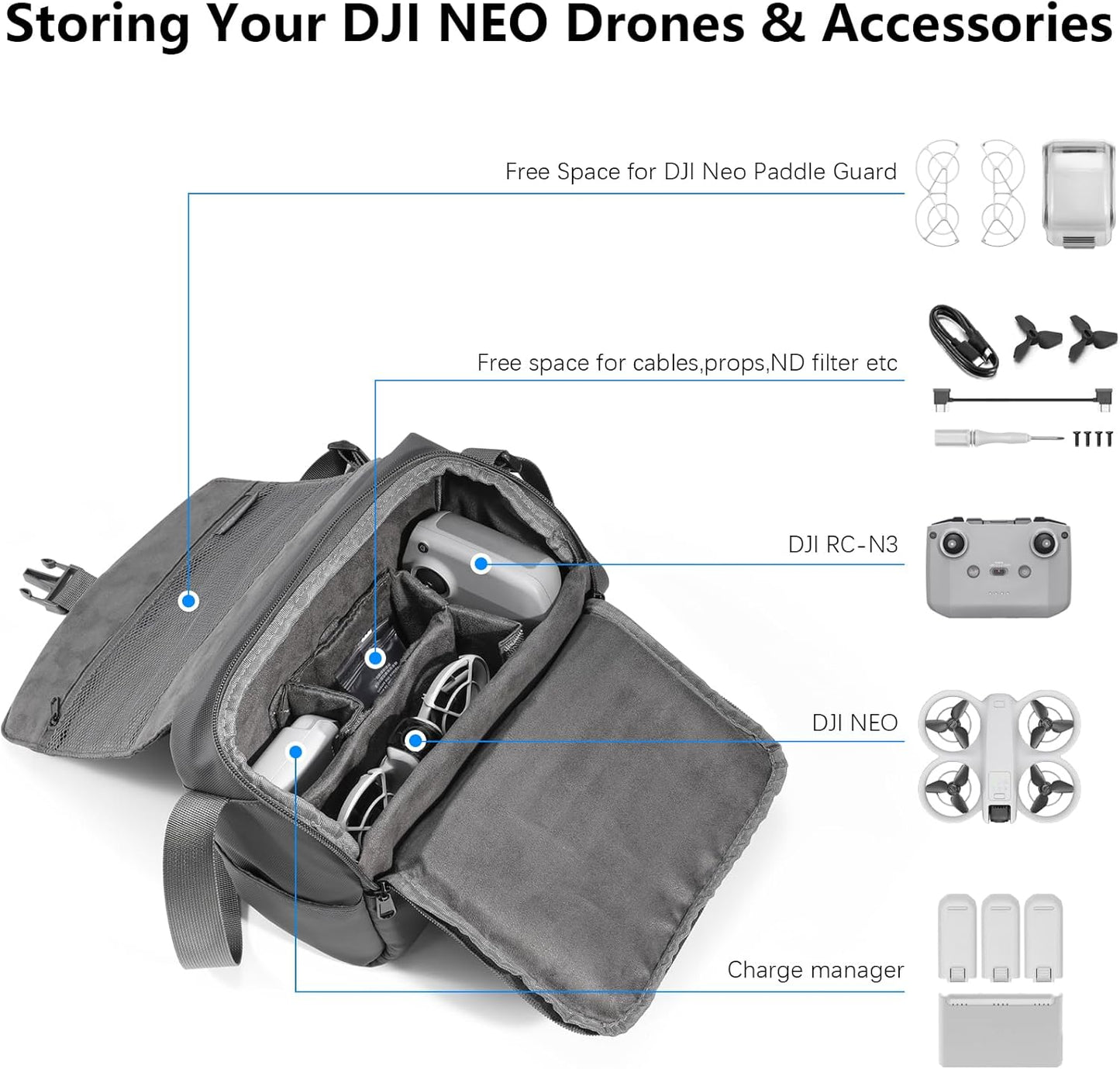 Borsa a Tracolla per DJI Mini 4 Pro/Mini 3 Pro Drone, Mini 3/4 Series Travel Carrying Bag per DJI Mini 3 Pro/Mini 4 Pro Case, Premium DJI Mavic Mini 3/4 Series Accessori
