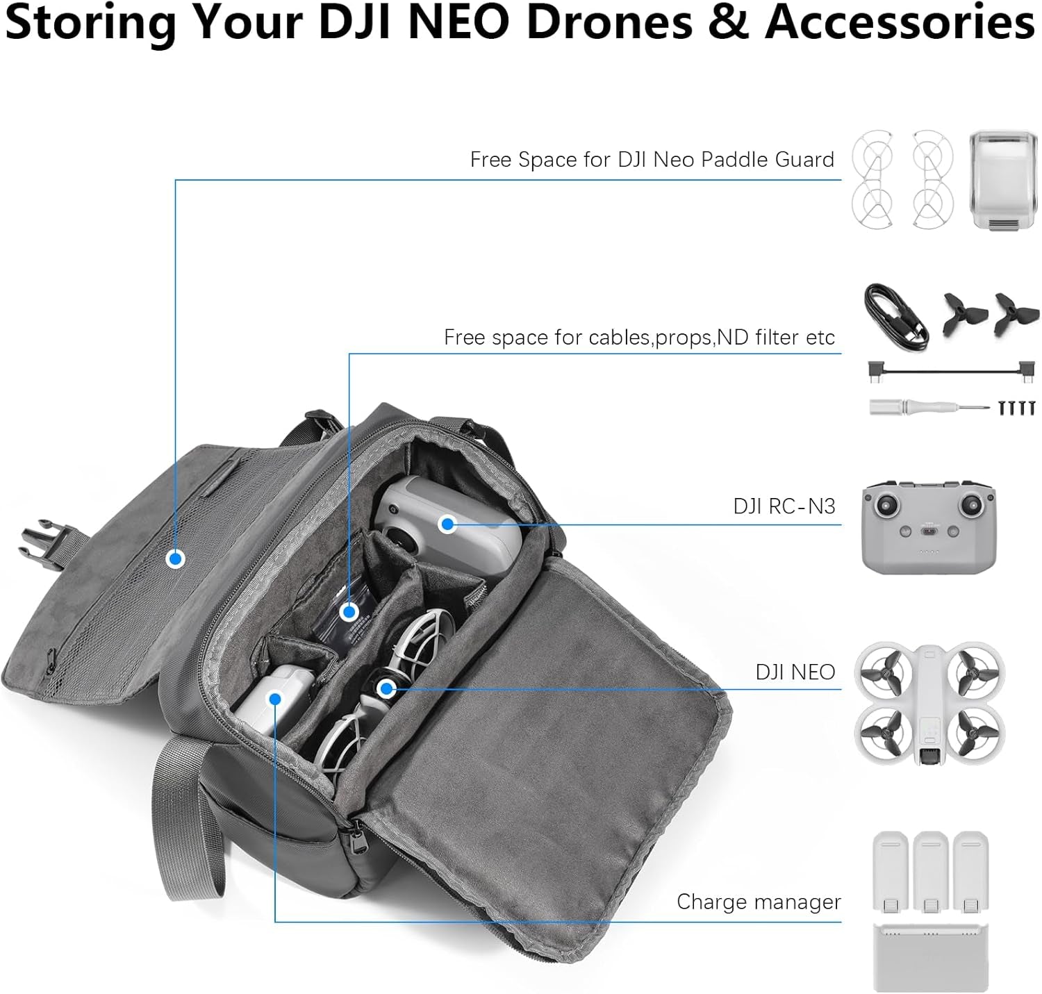 Borsa a Tracolla per DJI Mini 4 Pro/Mini 3 Pro Drone, Mini 3/4 Series Travel Carrying Bag per DJI Mini 3 Pro/Mini 4 Pro Case, Premium DJI Mavic Mini 3/4 Series Accessori