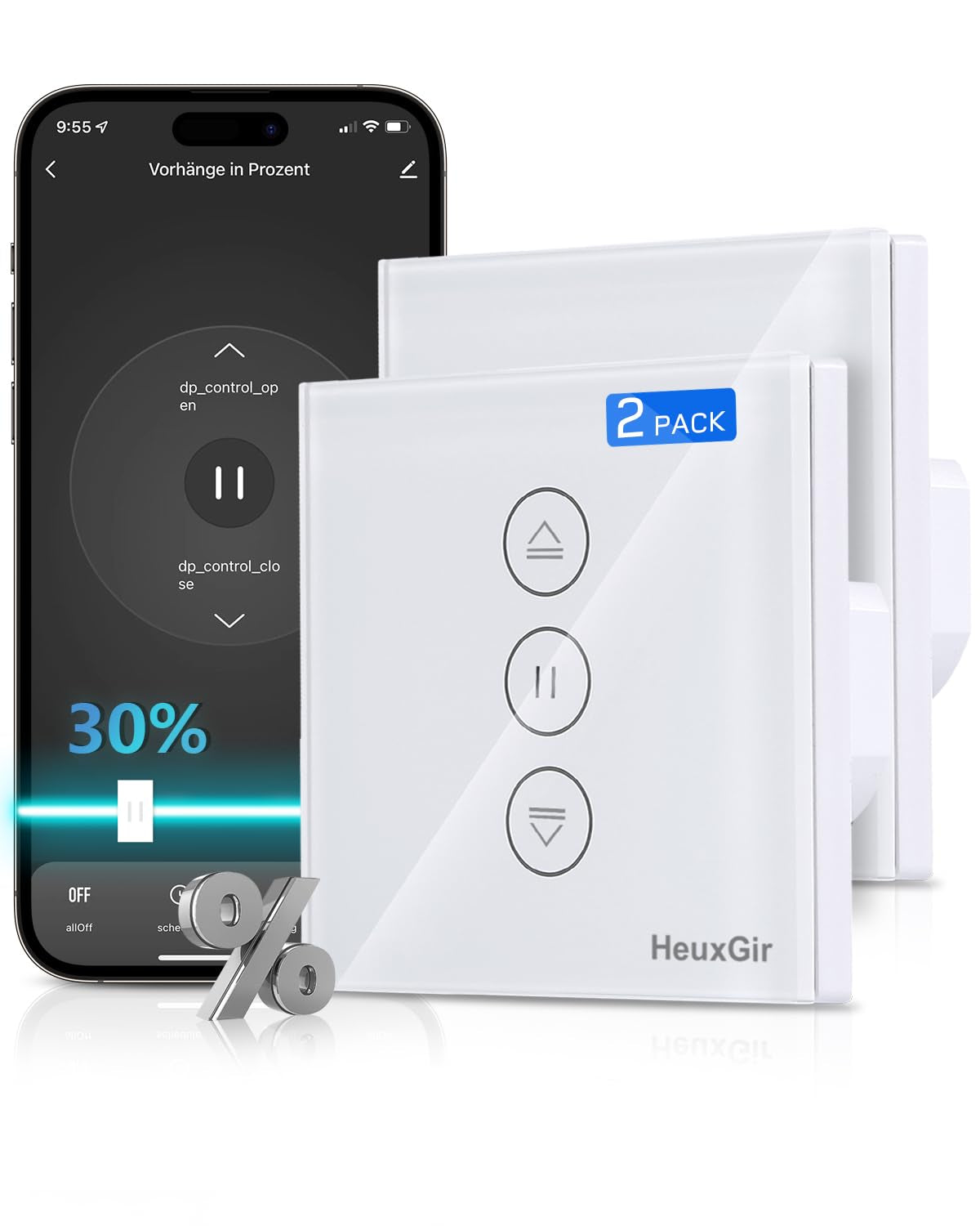 Interruttore per Tapparelle Wlan per Cento, Alexa WLAN, Interruttore per Tapparelle Con App Controllabile E Funzione Timer, Interruttore a LED Intelligente Compatibile Con Echo Alexa/Google