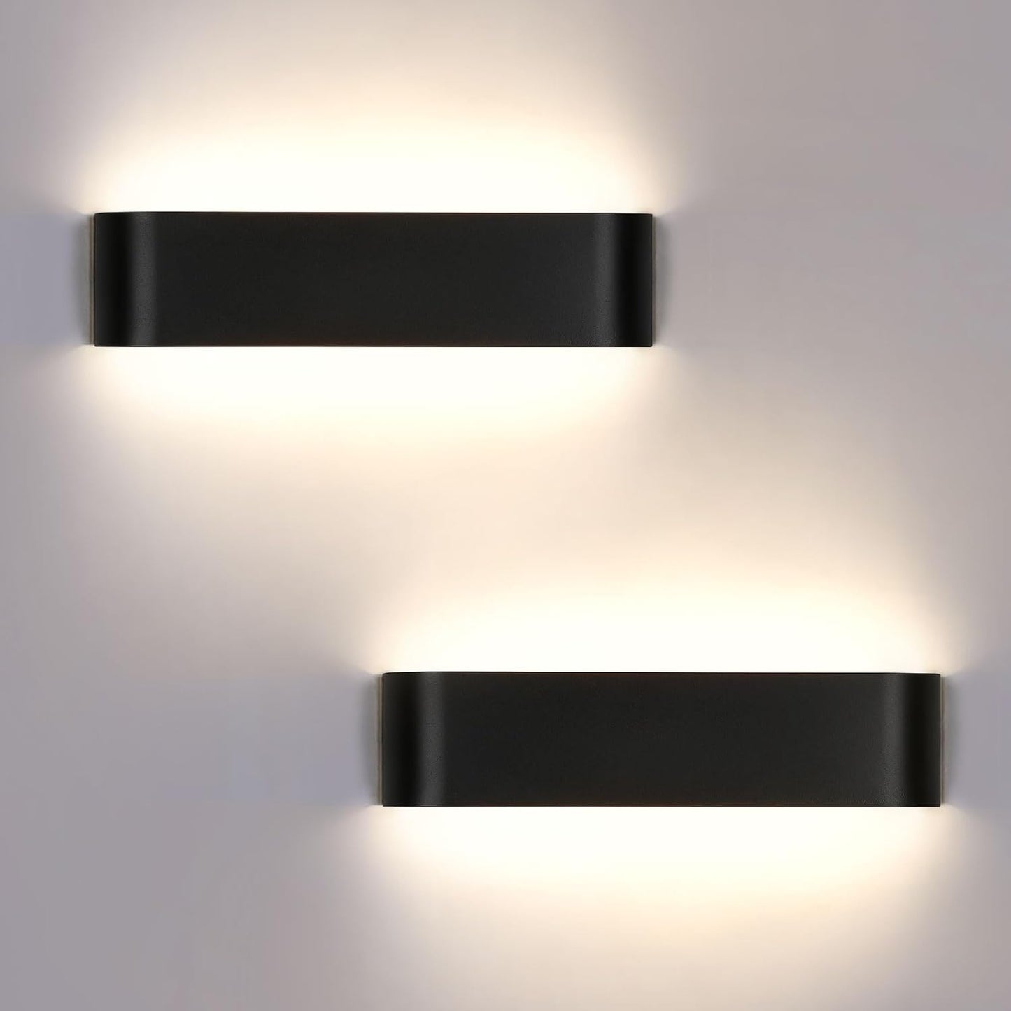 2Pezzi Applique Da Parete Interno Nero, 16W Lampada Da Parete Intern, 4500K Illuminazione Moderna per Camera Soggiorno, IP44 Luci Da Parete Interno, Bianco Neutro Applique Camera Da Letto