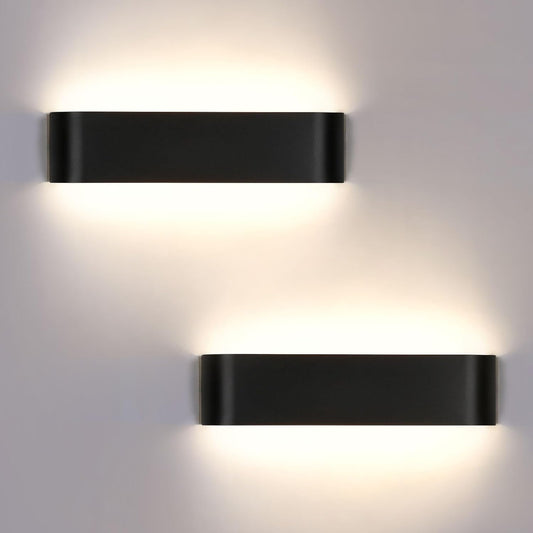 2Pezzi Applique Da Parete Interno Nero, 16W Lampada Da Parete Intern, 4500K Illuminazione Moderna per Camera Soggiorno, IP44 Luci Da Parete Interno, Bianco Neutro Applique Camera Da Letto