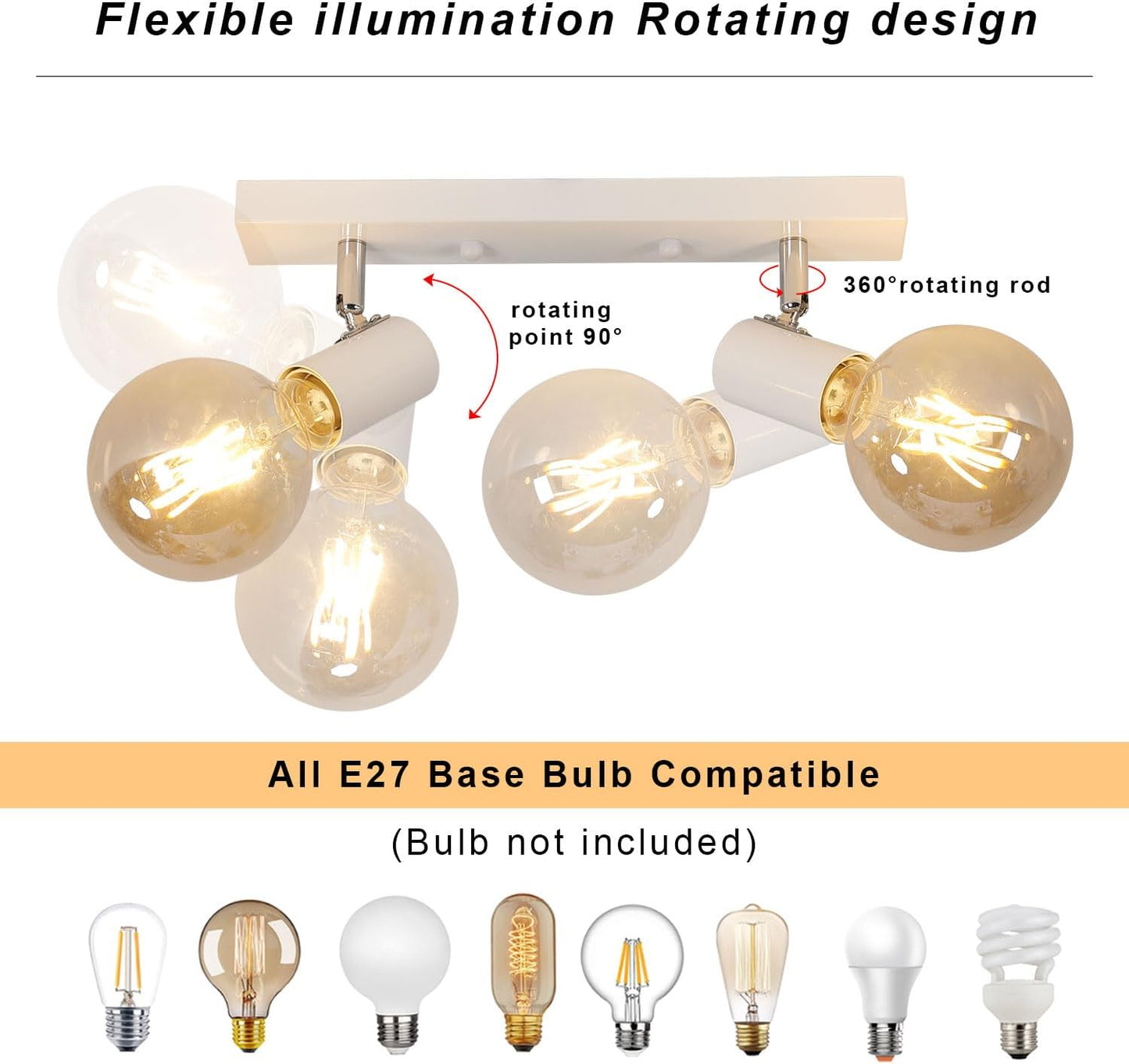 Faretti LED Da Soffitto Orientabili, Nero Lampada Da Soffitto E27, Plafoniera LED Interno E27 Con 2 Faretti per Salotto, Corridoi, Ingressi O Scale, Max 60W
