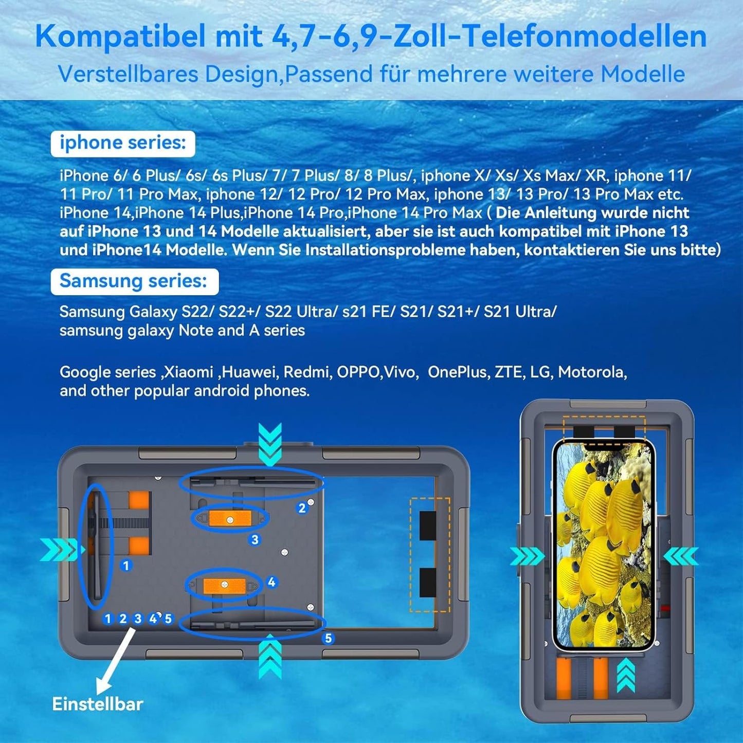 Custodia Impermeabile Smartphone Cellulare Casi Universali Di Immersione Professionale Del Telefono Cellulare Sott'Acqua per Iphone Samsung Huawei, Immersione Snorkeling Surf