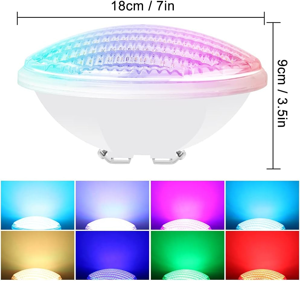 40W Luce per Piscina PAR56 RGB Illuminazione a LED per Piscina Impermeabile IP68 Faretto per Piscina 12V DC/AC Luci Subacquee Con 7 Colori Regolabili 12 Modalità Di Illuminazione