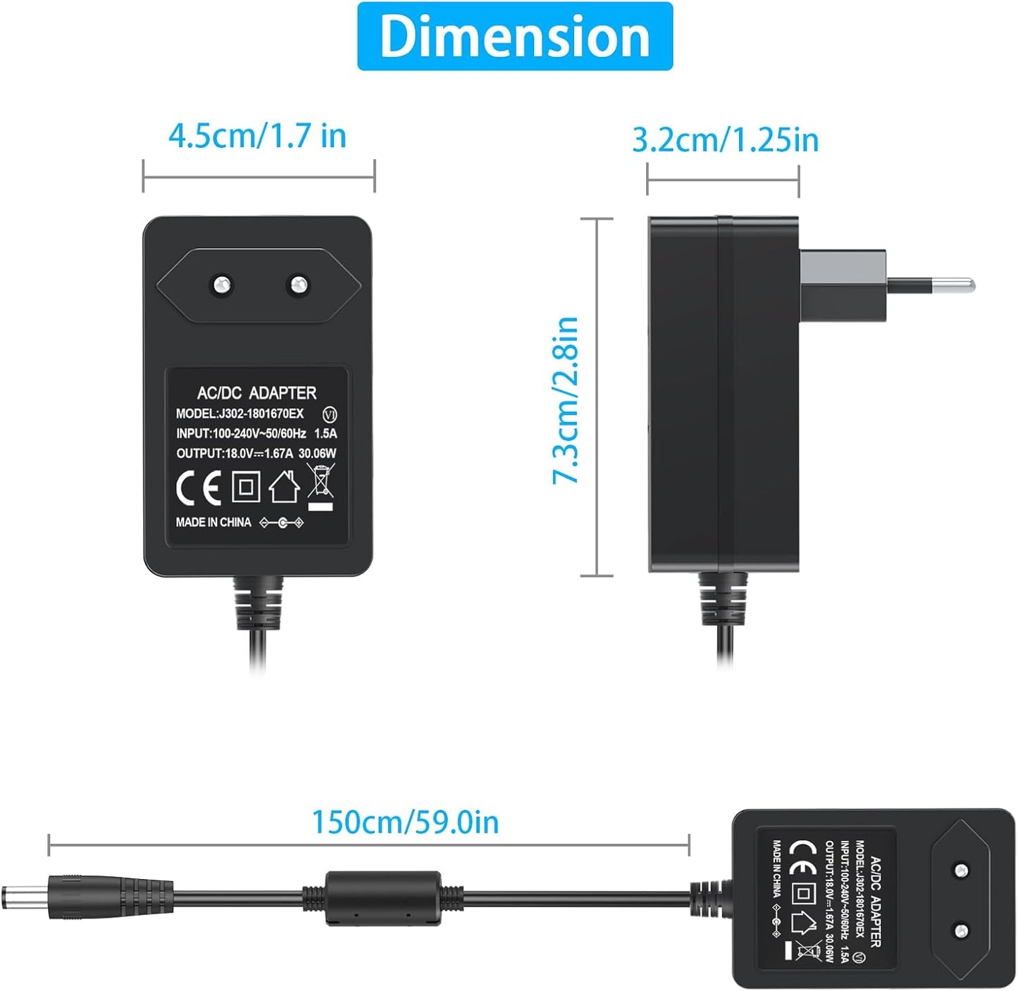 Cavo Di Alimentazione 30W per Echo (4A Generazione), Echo (3A Generazione), Echo Show 15, Echo Show 10 (3A Generazione), Echo Show (2A Generazione), Echo Show 8 Ed Echo plus (2A Generazione)