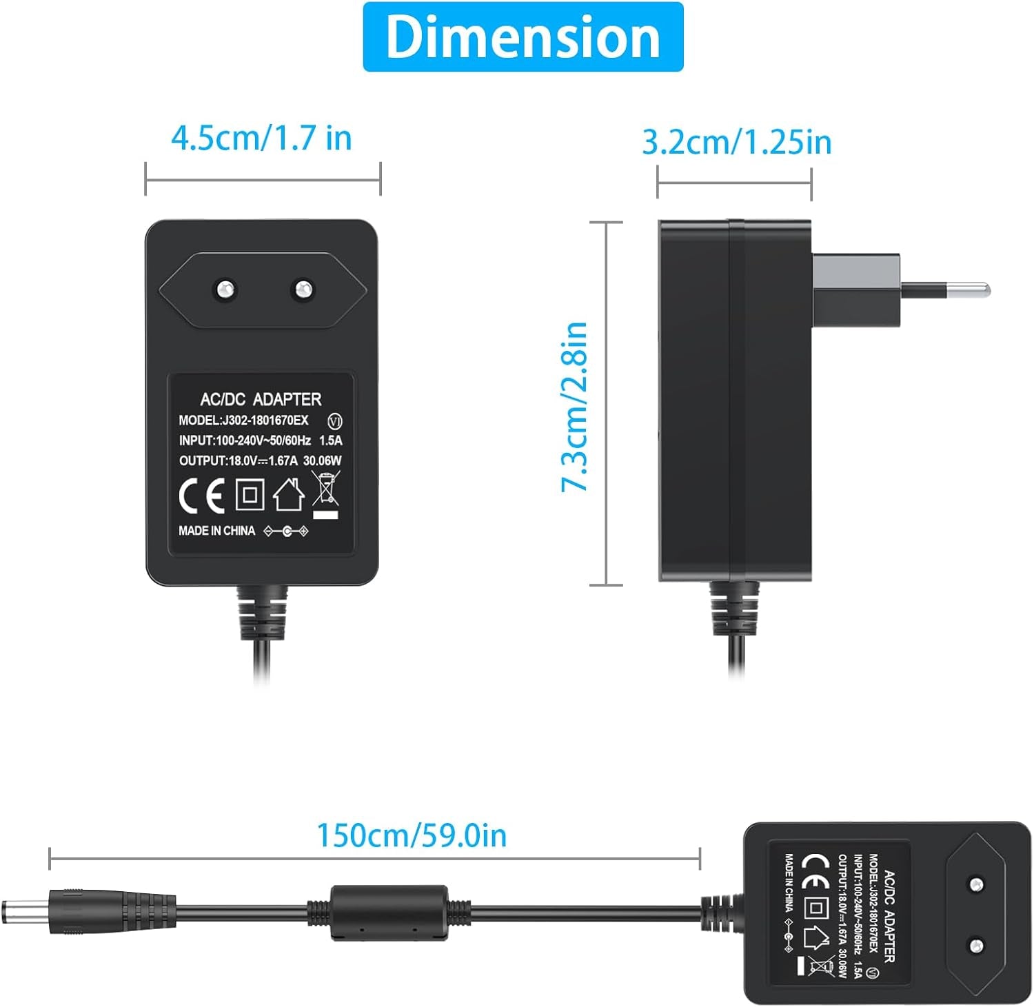 Cavo Di Alimentazione 30W per Echo (4A Generazione), Echo (3A Generazione), Echo Show 15, Echo Show 10 (3A Generazione), Echo Show (2A Generazione), Echo Show 8 Ed Echo plus (2A Generazione)