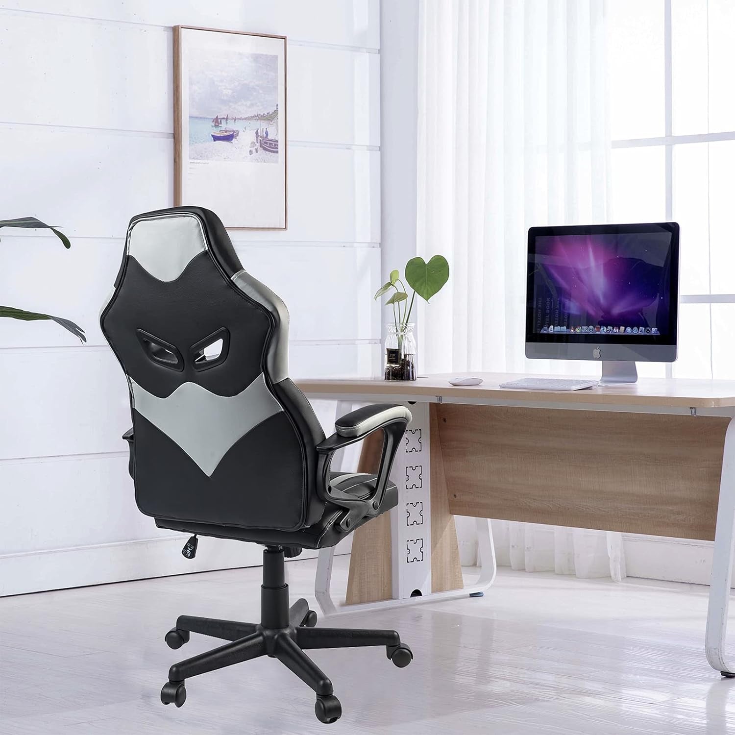 Sedia Gaming Ergonomica Sedia Da Ufficio Con Supporto Lombare Pelle Di PU Poltrona per Gamer Con Altezza Regolabile, Adulti Giovani(Nero)