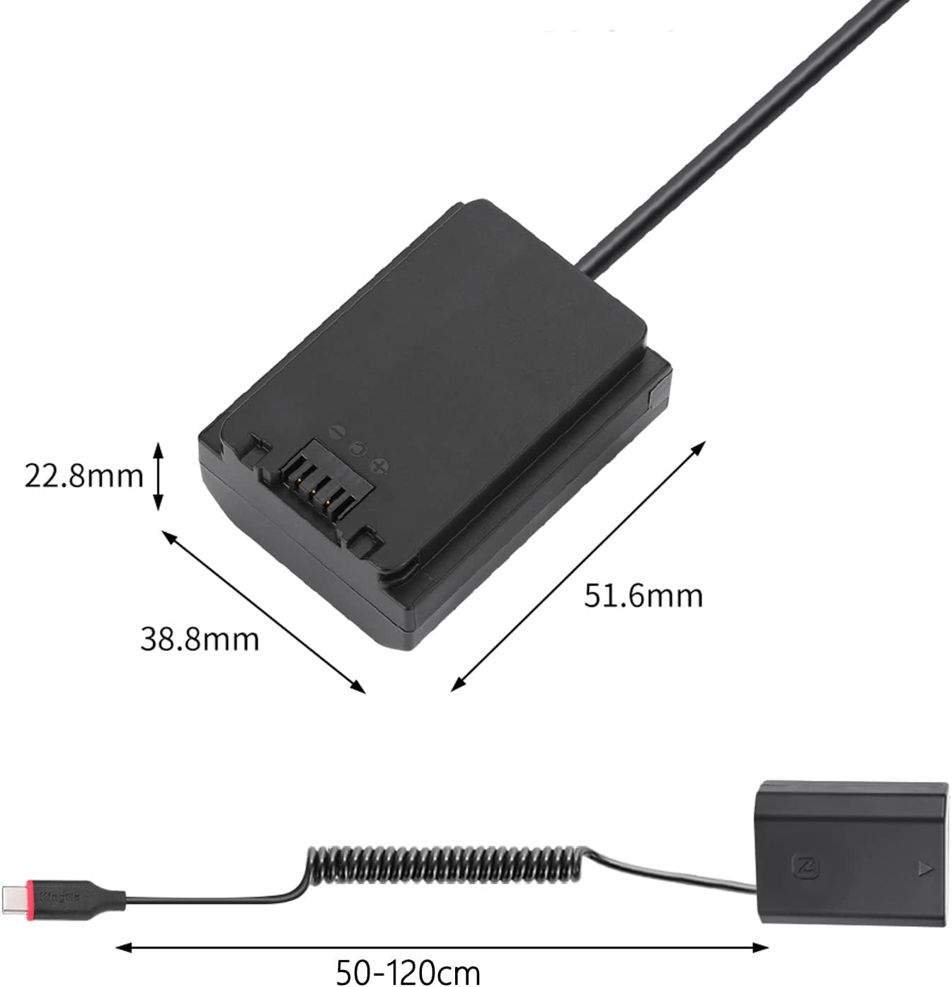 NP-FZ100 Dummy Batteria Decodifica NP-FZ100 Con Cavo Adattatore Di Alimentazione a Molla Di Tipo C per Fotocamere Sony Alpha A6600 A7C A7III A7SIII A7RIII A7RIV A9 A9II A9R A9S A1