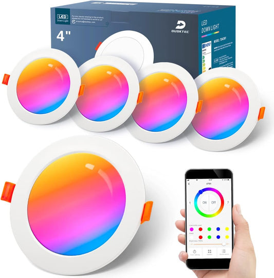 4X Faretti LED Da Incasso per Cartongesso RGB 220V 10W, Multicolore Dimmerabili Faretto Da Soffitto LED IP44 Inteligente, Smart Bluetooth Faretto Da Soffitto, Diametro Foro 95-110Mm