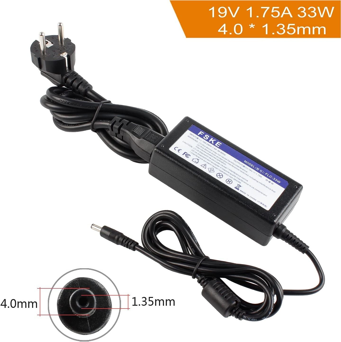 ® 33W 19V 1.75A Alimentatore Portatile Caricabatterie per Asus Zenbook X540S F553M X553M AC Adapter,Ux303 UX31 Notebook EUR Power Supply,Connettore:4.0 * 1.35Mm(Non Compatibile Con5.5 * 2.5Mm)