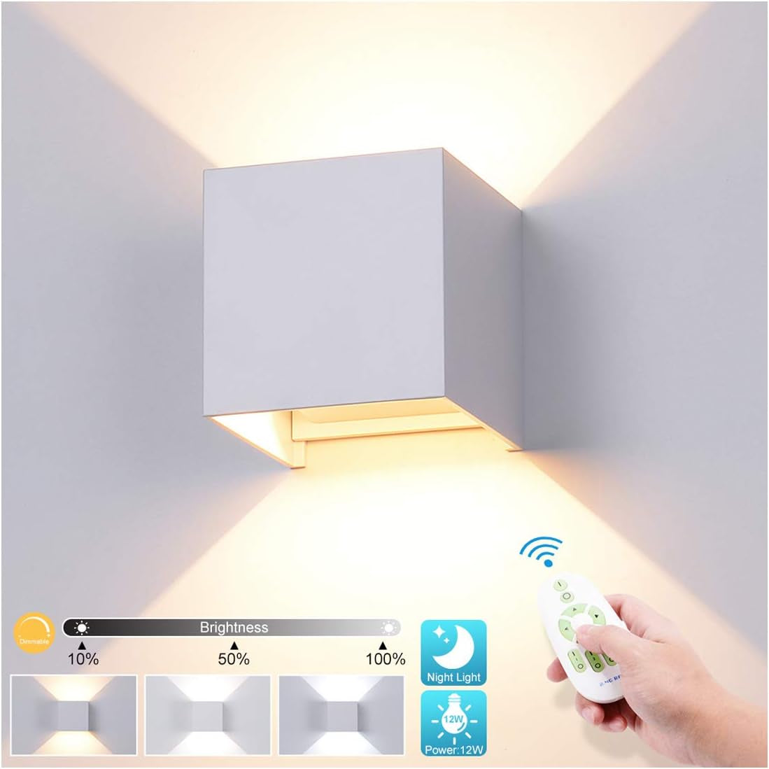 Lampada Da Parete a LED Da 12 W, per Interni, Con Telecomando, Dimmerabile E Regolabile, Luce Bianca Calda, Luce Bianca Fredda, Angolo Di Irradiazione Regolabile, per Soggiorno, Camera Da Letto, Scale