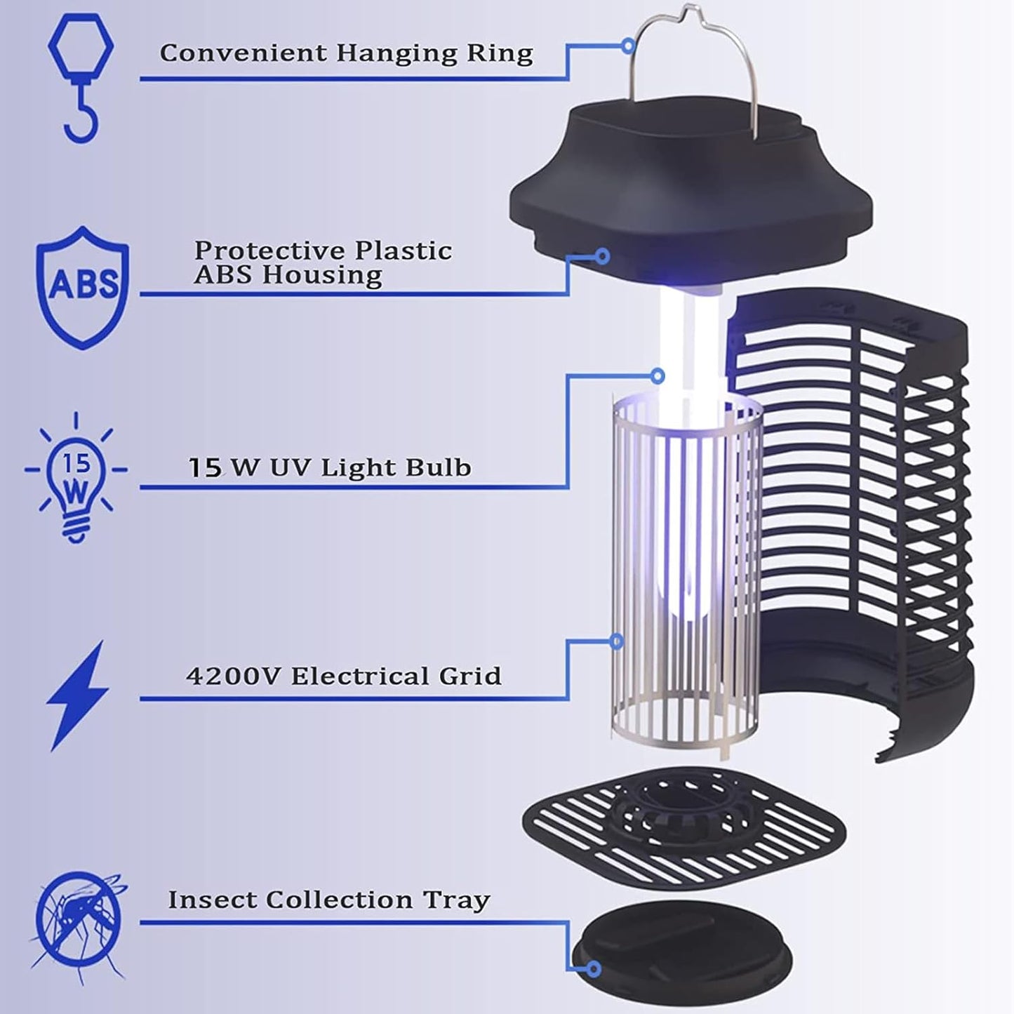 Zapper, Zanzariera 2 in 1, per Esterni E Interni, Ad Alta Potenza, Impermeabile, 4200 V, Lampada Elettronica per La Casa, Il Giardino