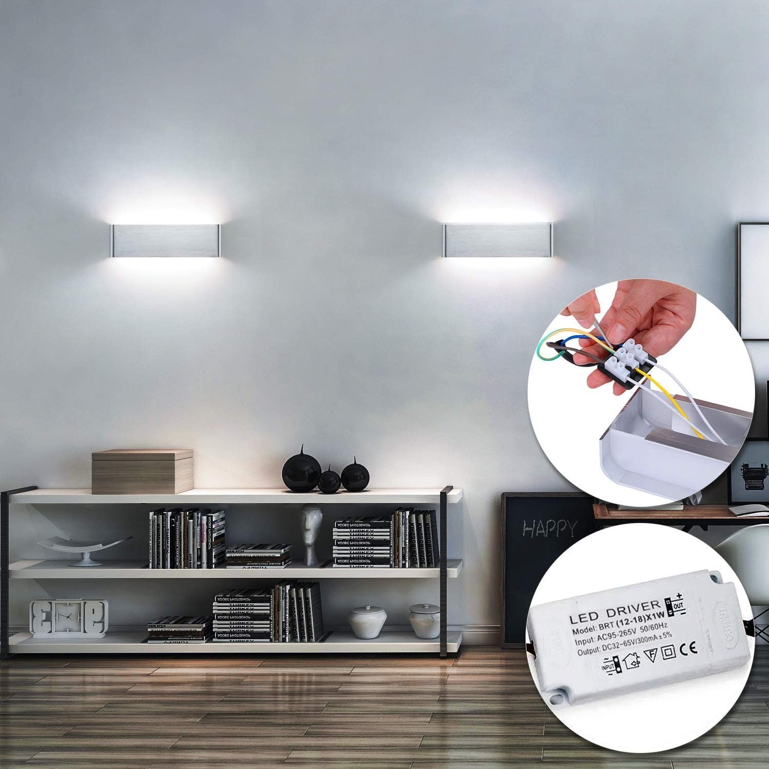 Lampada Da Parete Interno 16W 6000K LED Applique Da Parete Moderno Bianca Con Luce up down IP44 Impermeabile Illuminazione per Camera Da Letto Corridoio Soggiorno Scala (Bianco Freddo)